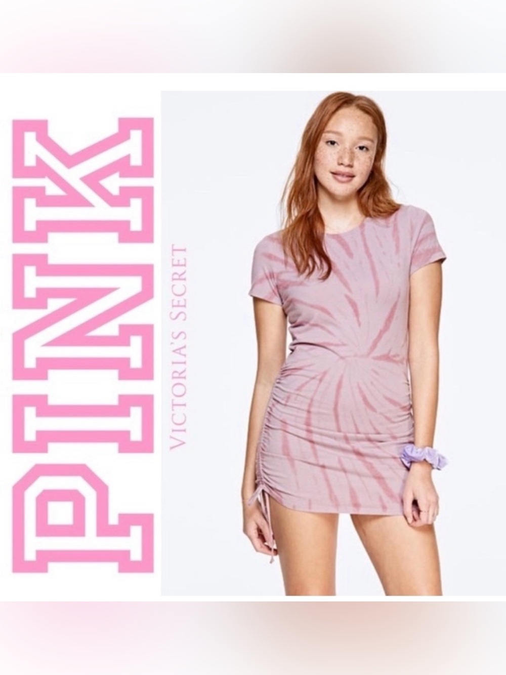 PINK Victoria's Secret Pink Tie-Dye Ruched Tee Mini Dress sz L